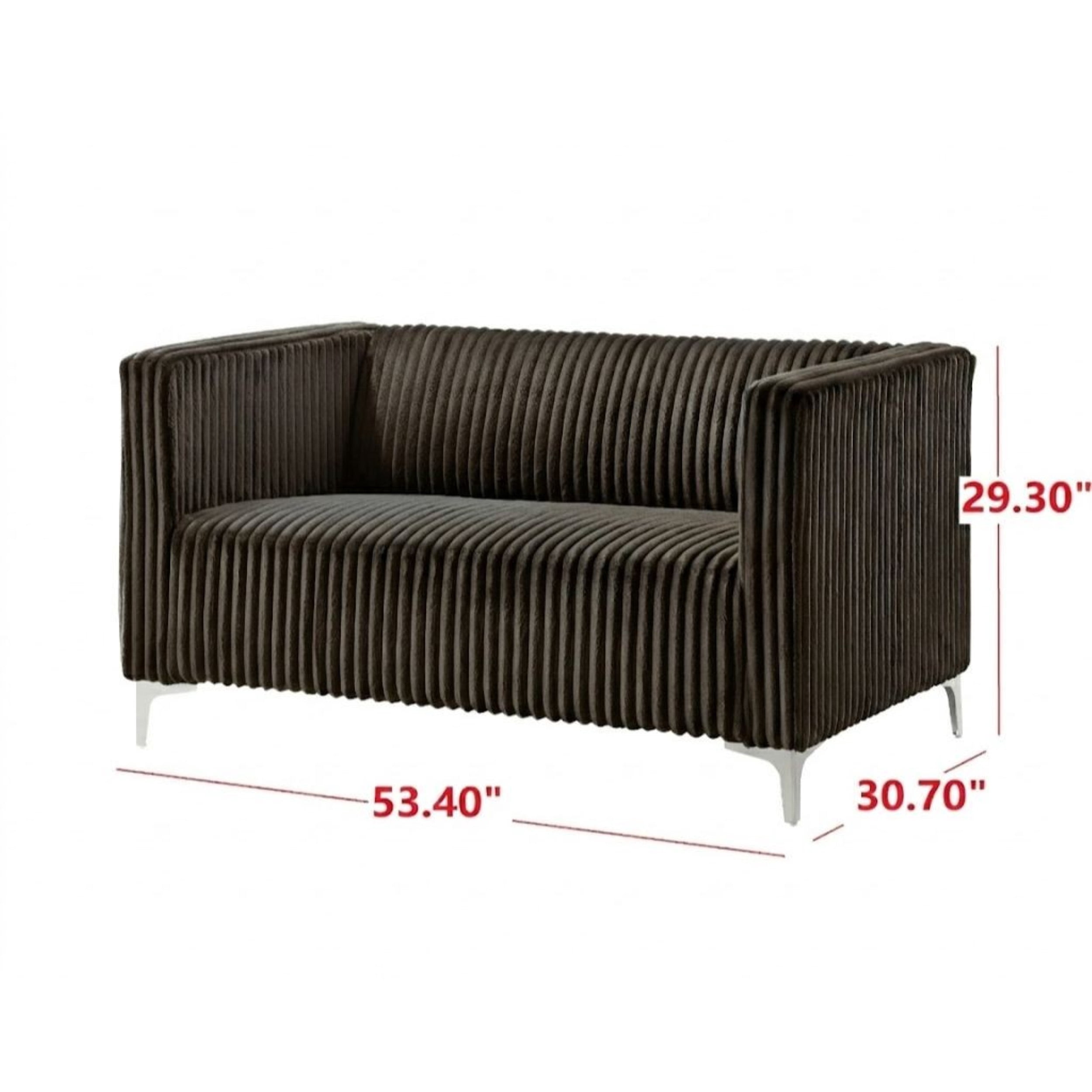 Home Design Gavin 2-Piece Velvet Living Room Set with Loveseat and Sofa, Square Arm Design, Channel Tufted Upholstery, Brown