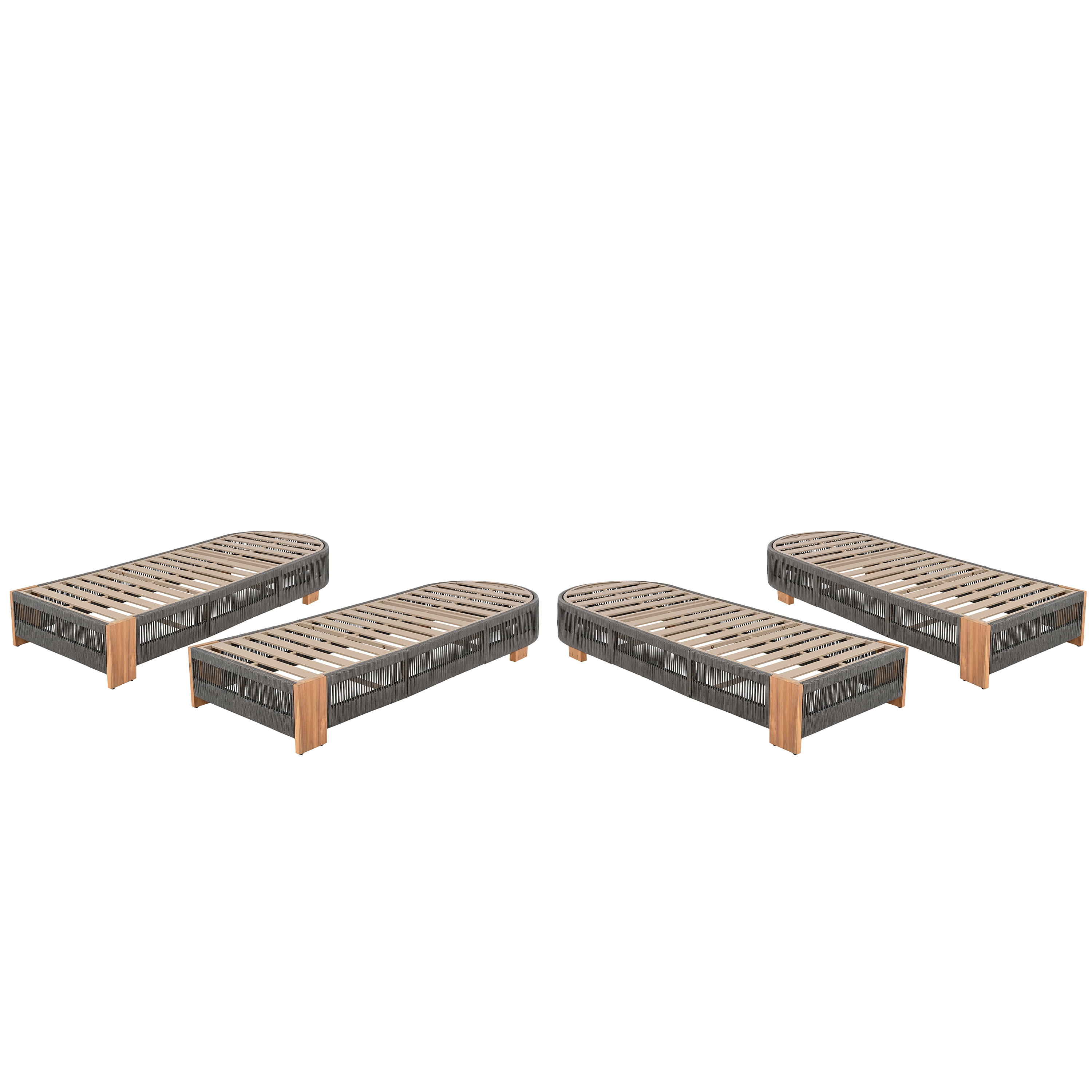 Patio Adjustable Lounge Chair, Outdoor Acacia Wood Chair for Backyard Pool Garden, Grey and Natural