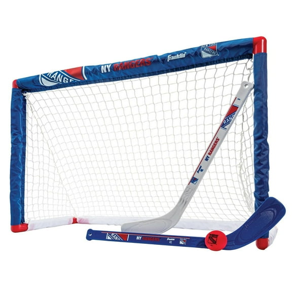 Franklin Sports NHL Rangers Mini Hockey Set - Kids Indoor Knee Hockey Goal, Ball, 2 Mini Hockey Stick Combo Set