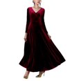 thumbnail image 3 of Vestido Urban CoCo para mujer, manga larga, cuello en V, terciopelo, rojo, 3 of 4