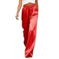 thumbnail image 2 of yeiolnoer Satin Pants for Women Loose Fit Wide Leg Trousers Lightweight Drawstring High Waisted Pants Trendy Clothes, 2 of 7