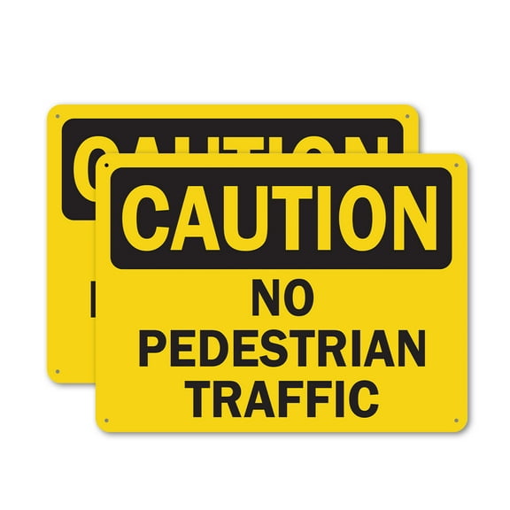 (2 Pack) No Pedestrian Traffic OSHA Caution Sign 14 Inch X 10 Inch Indoor / Outdoor Rust-Free Aluminum Metal Signs for Workplace, Workshop, and Construction Site, Made in the USA