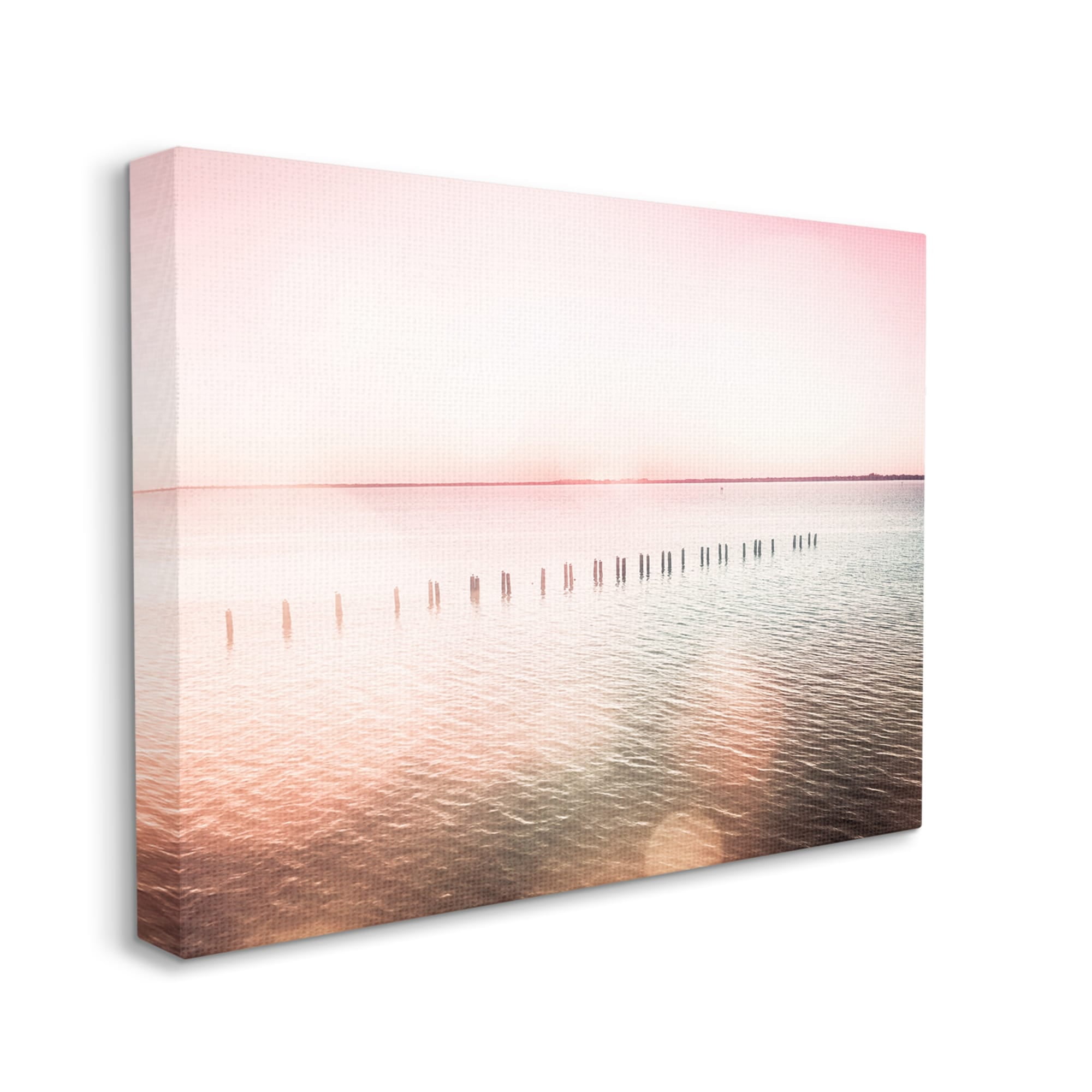 Stupell Industries Sunny Pink Ocean Posts Horizon Round Light Rays Canvas Wall Art, 48 x 36, Design by Amy Brinkman
