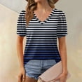 thumbnail image 2 of NAMTYQX Womens Summer Tops Soft Loose Stylish V Neck Light Short Sleeve Casual Stripe Print Plus Size Light Blue Size 2XL, 2 of 5