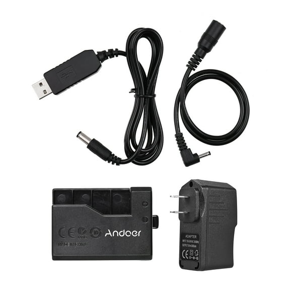 Andoer ACK-E10 5V USB Dummy Battery DC Coupler Replacement for LP-E10 with Power Adapter Compatible with Rebel T3/T5/T6/T7/T100/Kiss X50/Kiss