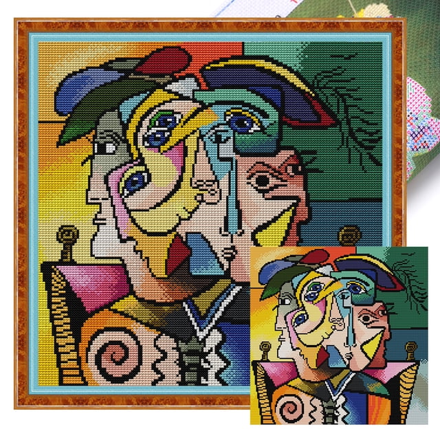 Hilo Algodón Ecológico Bordado Punto Cruz Arte Abstracto Impreso 14CT 35x35cm