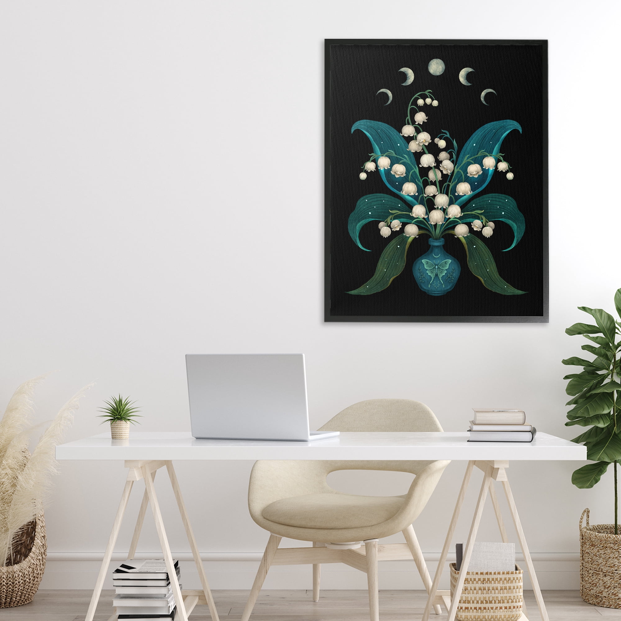 Stupell Industries Lunar Lily Of Valley Black Framed Giclee Art, design by Episodic Drawings