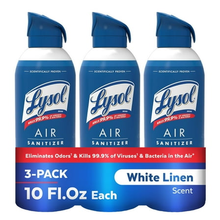 Lysol Air Sanitizer Spray with Odor Eliminator for Home & Office, Sanitizing Spray, Air Freshener Alternative, White Linen Scent, 10 oz (Pack of 3)