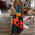 thumbnail image 2 of Wycnly Summer Dresses for Women Beach Vacation Swing Sapghetti Strap Hawaiian Maxi Dresses 2024 Short Sleeve V-Neck Coconut Tree Print Long Formal Dress Orange XL, 2 of 5