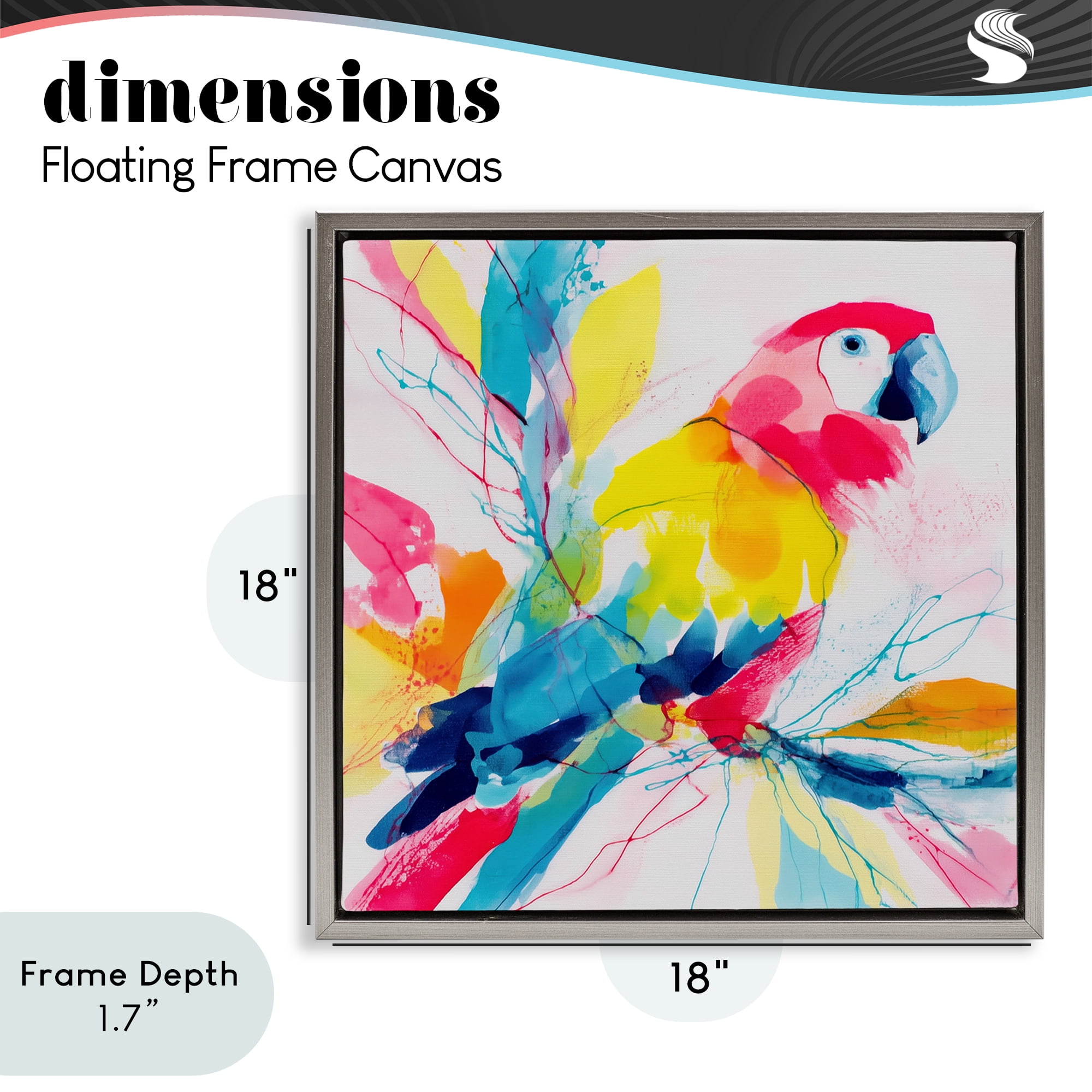 Stupell Industries Expressive Parrot in Bloom Gray Framed Floater Canvas Wall Art, design by Chromatic Storm Studio