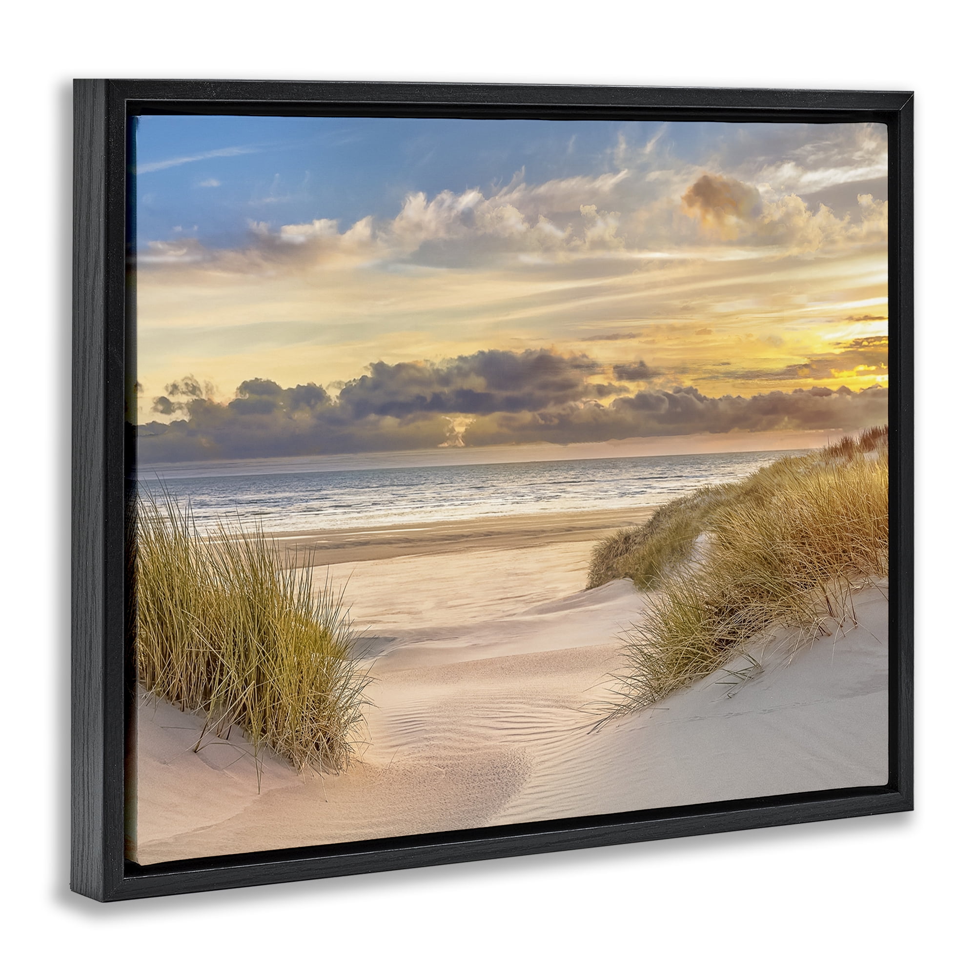 Stupell Industries Serene Beach Between Dunes Landscape & Nature Photography Black Floater Framed Canvas Art Print Wall Art, 25 x 31