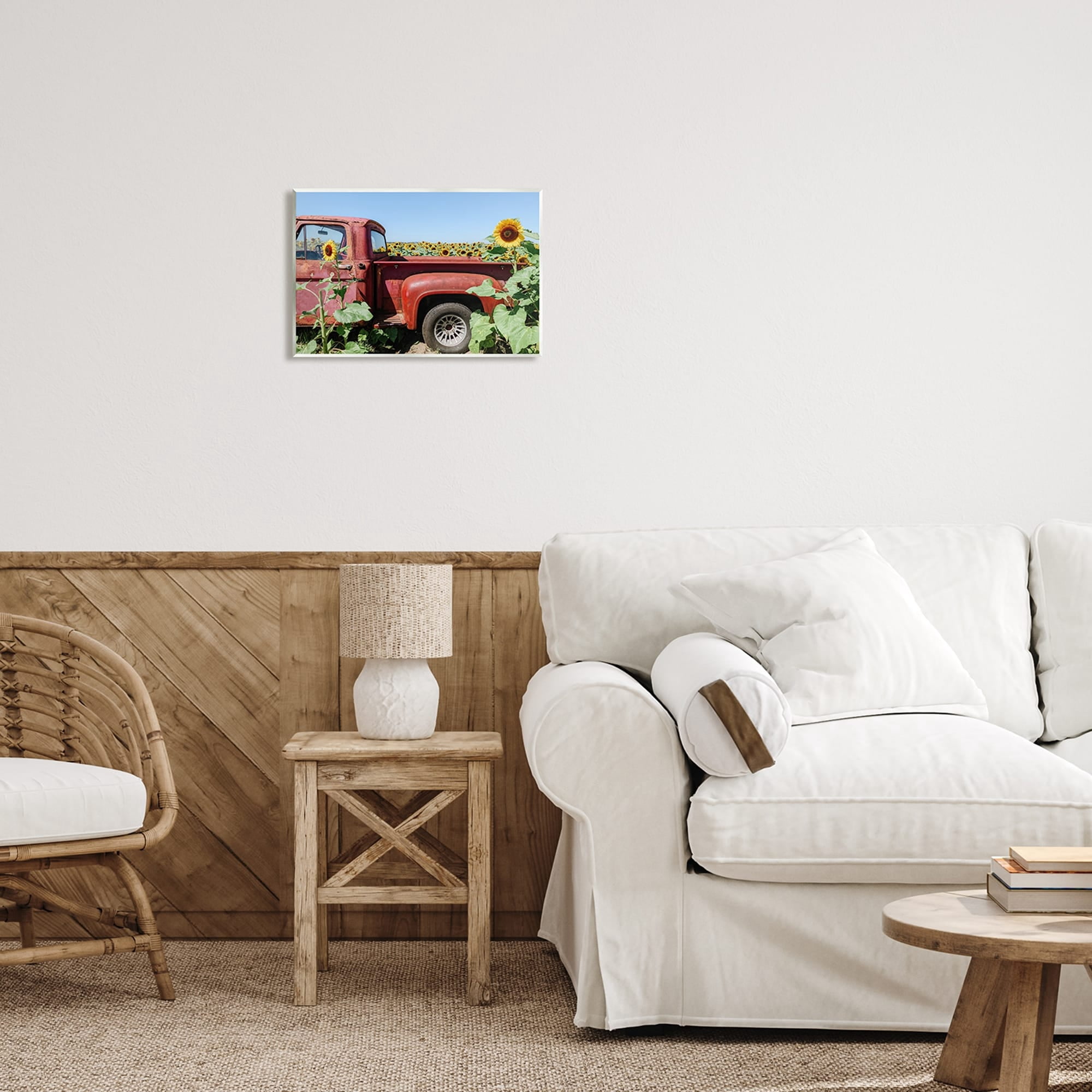 Stupell Industries Red Vintage Pickup Truck Amidst Sunflower Field Photograph Unframed Art Print Wall Art, Design by Kali Wilson