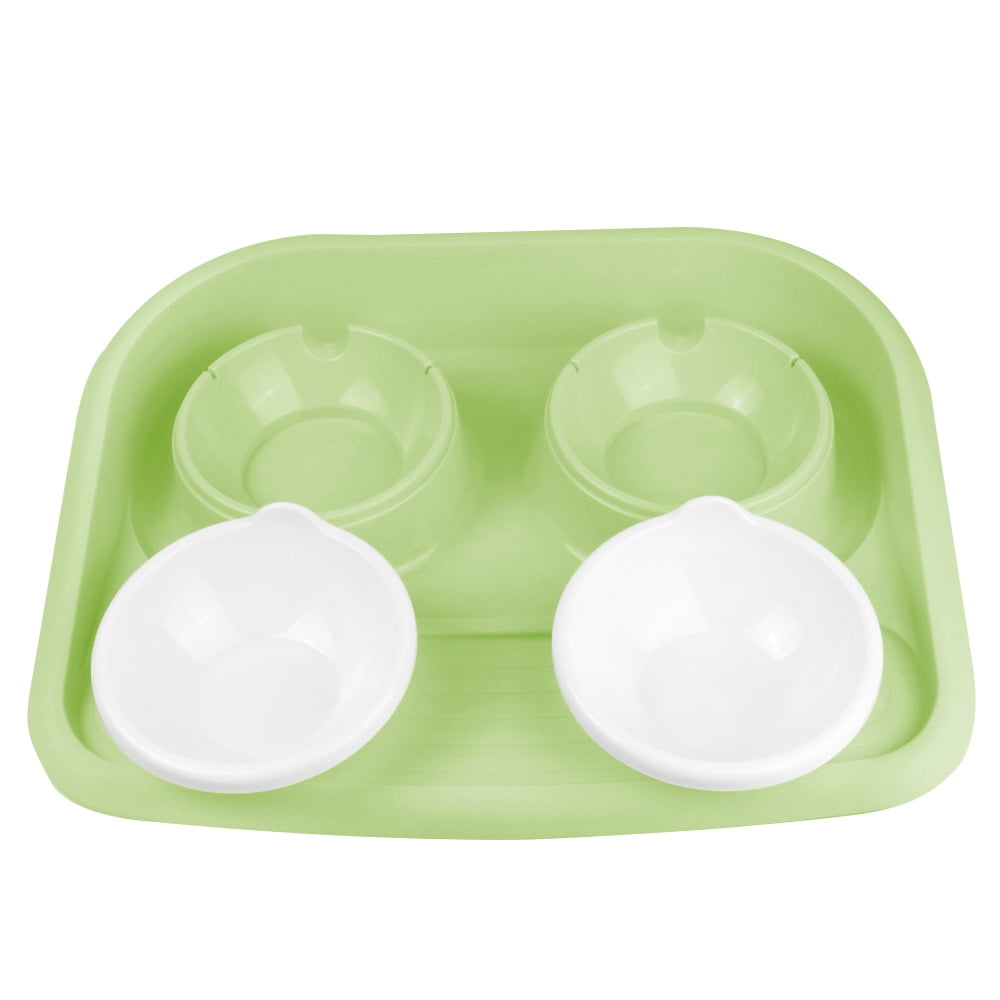 CueCue Pet Green Raised Dual Food And Water Bowls For Small Dogs, Puppies, And Cats With Anti-Slip Feet And Spill-Proof Tray