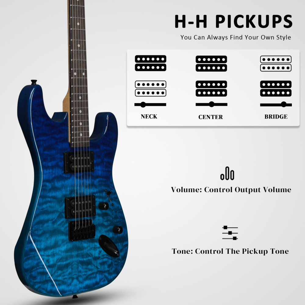 Tcbosik 39 inch Electric Guitar with Gig Bag and Strap, Beginner Kit with Plectrum, Capo, Cable, Tremolo Arm and Wrench Tool, Music Strings Instrument, Trans Blue