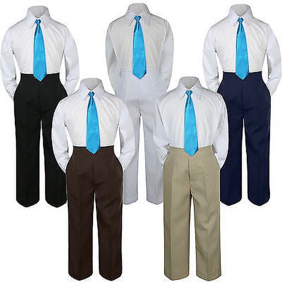 3pc Turquoise Spa Tie  Suit Shirt Pants Set Baby Boy Toddler Kid Uniform S-7