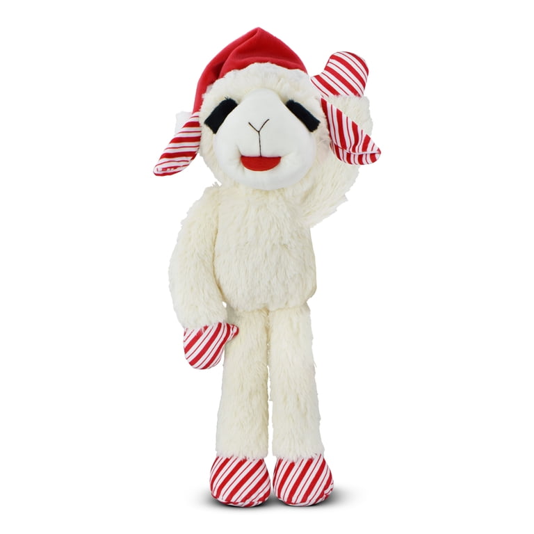 Multipet Plush Jumbo Holiday Lamb Chop Dog Toy, Squeaker, Red and