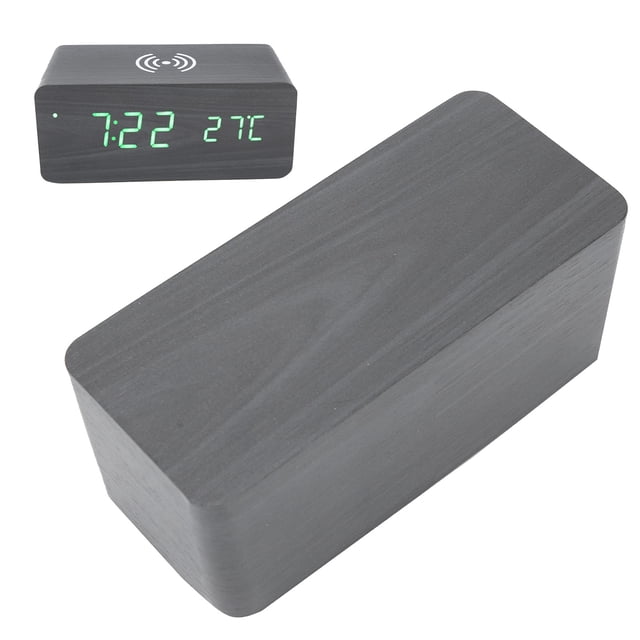 Wooden Clock, Voice Activated Clock Convenient For Home Black Wooden Green Light