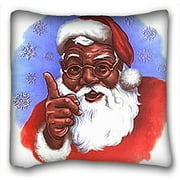 WinHome African American Black Santa Claus Christmas Throw Pillow Case Cases Cover Cushion Covers Sofa Size 18x18 Inches Two Side