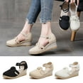thumbnail image 6 of Lovskoo 2024 Womens Summer Espadrilles Wedge Sandals Platform Closed Toe Ankle Buckle Strap Lace Up Shoes White, 6 of 6
