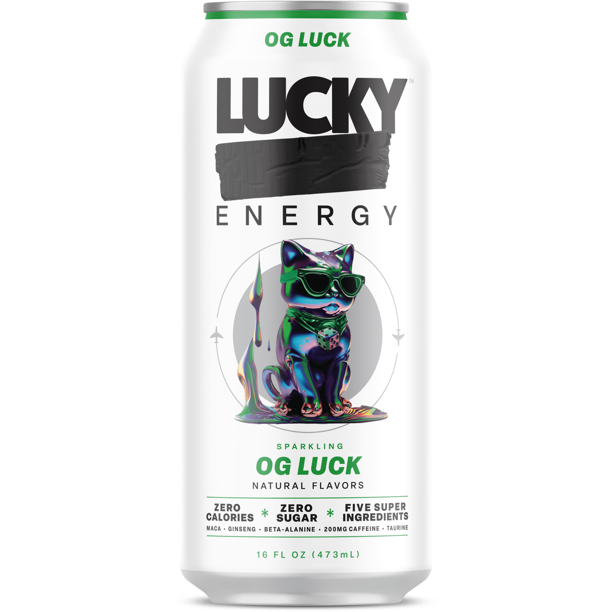 Lucky Energy Sugar Free Energy Drinks 16 fl oz Can, OG Luck with Maca, Ginseng, Taurine, Beta-Alanine, 200mg Caffeine, Zero Calories