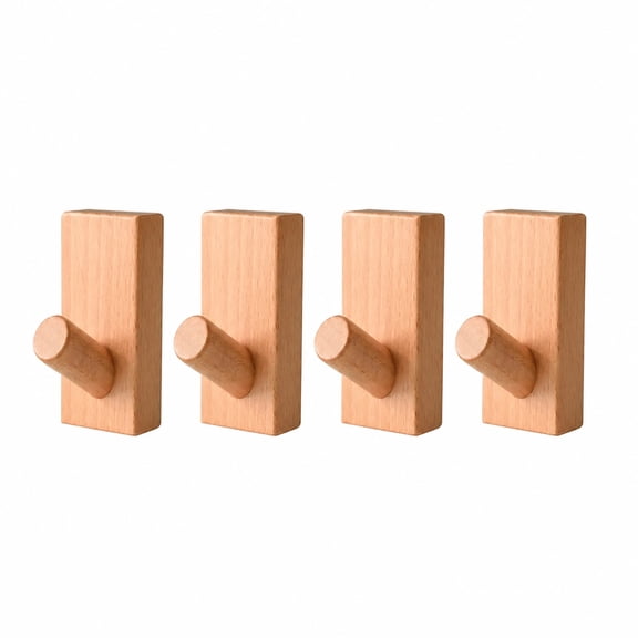 Sesiiduo 4‑Pack Wooden Wall Hooks, Screw‑Mount Solid Wood Coat Hooks, Walnut Finish Wall Hangers for Entryway Bathroom Bedroom Kitchen