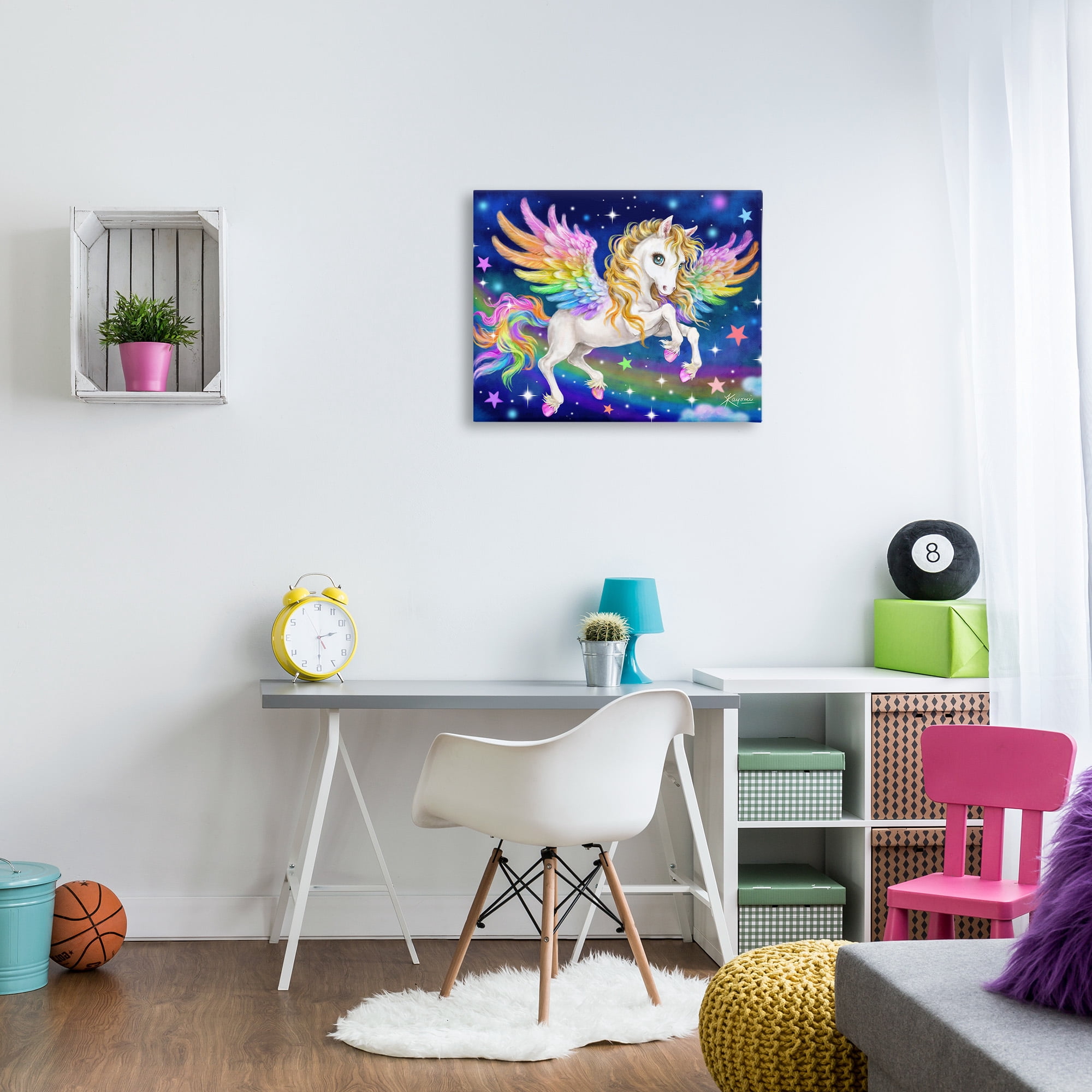 Stupell Industries Rainbow Unicorn in Space Fairy Tales & Fantasy Painting Gallery Wrapped Canvas Art Print Wall Art, 30 x 24