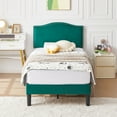 thumbnail image 3 of VECELO Twin Bed Frame, Nailhead Trim Upholstered Platform Bed with Adjustable Headboard, Wooden Slats Support/No Box Spring Needed, Dark Green, 3 of 9