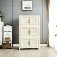 thumbnail image 4 of Cream White Plastic Storage Cabinet With Wheels - 3 And Magnetic Door For Various Scenarios 20.25"×11.82"×31.1" Living Room, Kitchen, Bedroom, Gaming Tool Room 3 Collapsible Bedroom Organization, 4 of 7