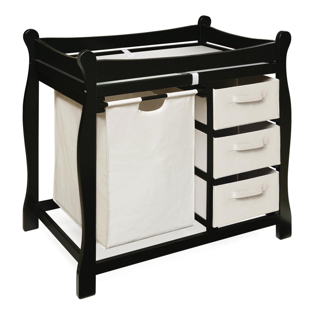 Badger Basket Sleigh Style Baby Changing Table with Hamper and 3