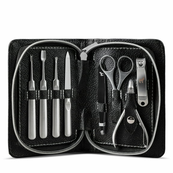 Pete & Pedro Men's 8-Piece Stainless Steel Professional Manicure Set For Men & Women | Nail Clippers, File, Cuticle Care, Scissors | Leather Travel Case, Pedicure, Grooming Kit | As Seen on Shark Tank