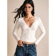 thumbnail image 5 of Lace T Shirts for Women V-Neck Slim Fit Tops Long Sleeve Tunic Top Blouse Apricot Color XL, 5 of 9