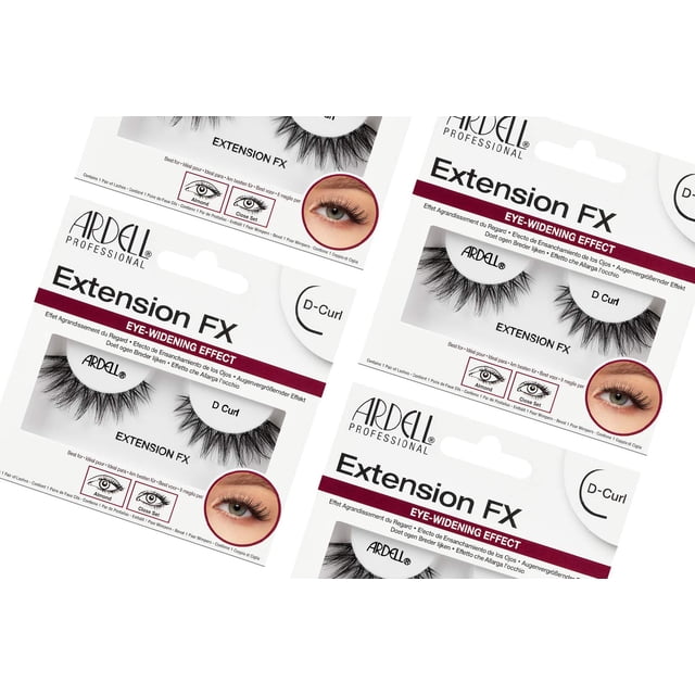 Pestañas postizas Ardell Extension FX D Curl, paquete de 4