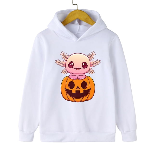 Axolotl-Sudadera con capucha de calabaza Kawaii para niños y niñas, ropa de calle de dibujos animados, Harajuku, Halloween