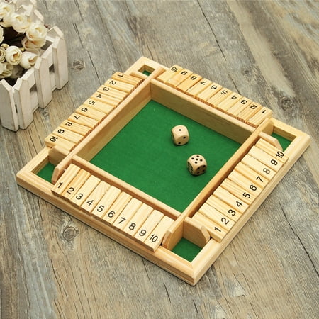 Traditional Wooden Pub Bar Four Sided 10 Numbers Board Family Game Dice Kids and Adults For Shut The