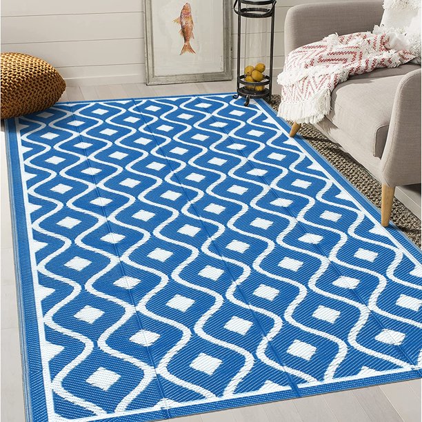 Findosom 9'x12' Large Reversible Outdoor Rug Patio Rug Plastic Straw