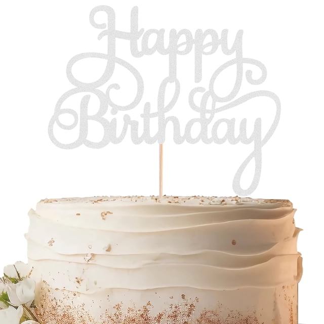 Decoración de tarta EONNCNT para fiesta de feliz cumpleaños con purpurina plateada