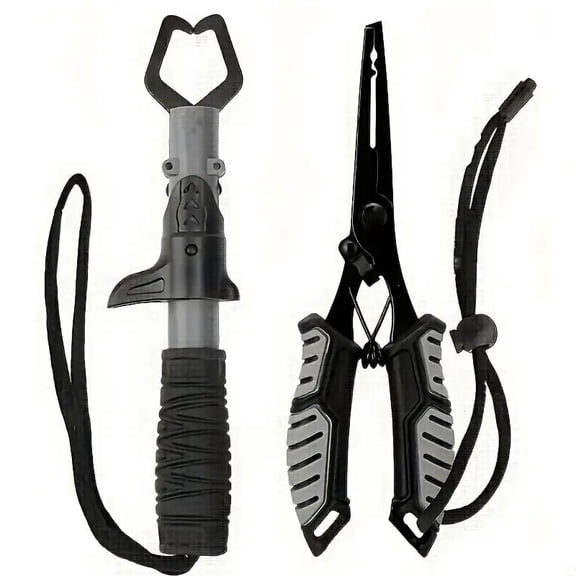 BYXAS Stainless Steel Fishing Tool Kit Muti-Function Fishing Pliers with Line Cutter Hook Remover Split Ring Fish Lip Gripper Fly Ice Fishing Gear with TPR Handle Lanyard Sheath Fishing Gifts(Black)