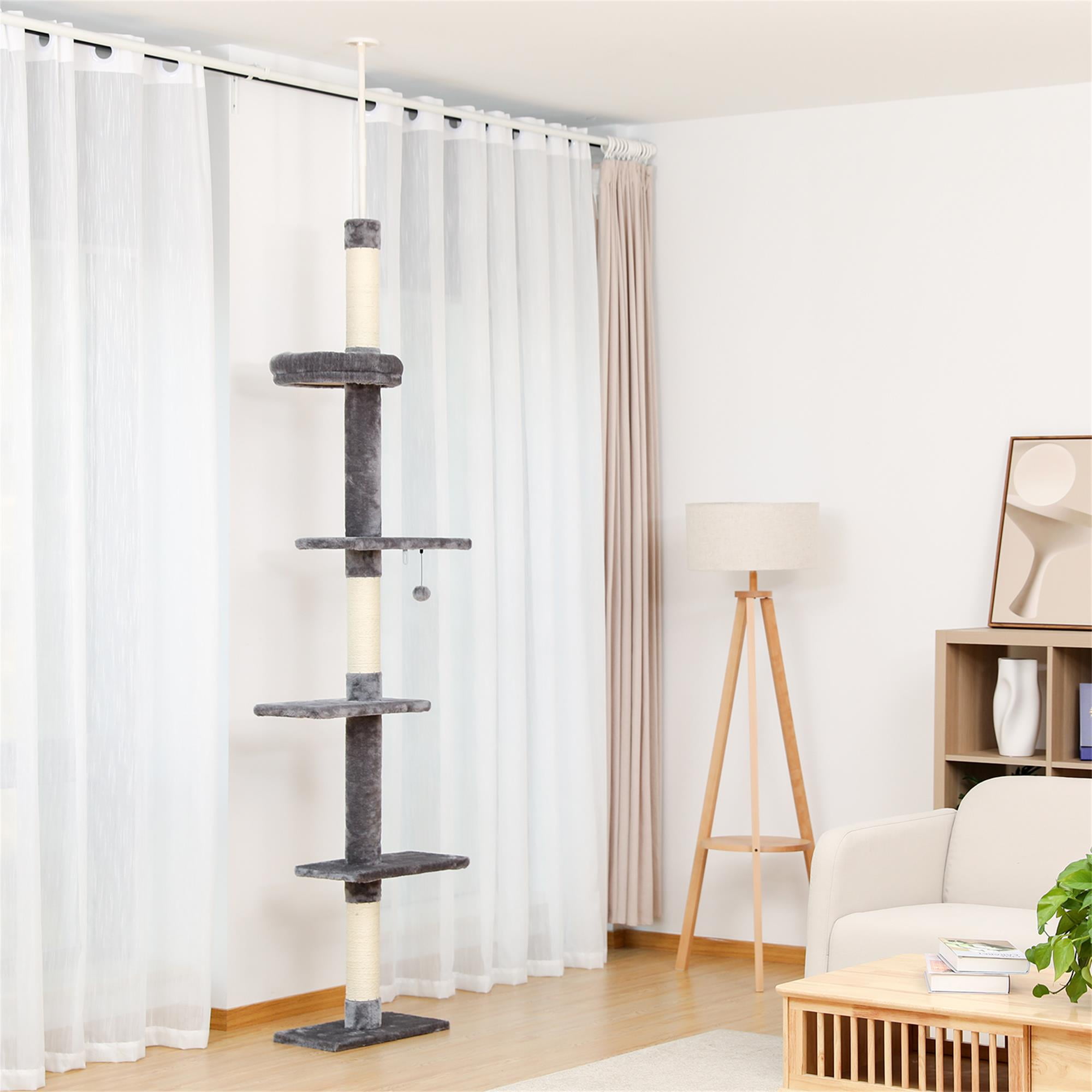 Pefilos Cat Tree Tower Interactive Adjustable 90"-108" Tall, 5-Tier Floor to Ceiling Cat Tower for Indoor Cats, Gray Pefilos Cat Tree Tower Interactive Adjustable 90"-108" Tall, 5-Tier Floor to Ceiling Cat Tower for Indoor Cats, Gray