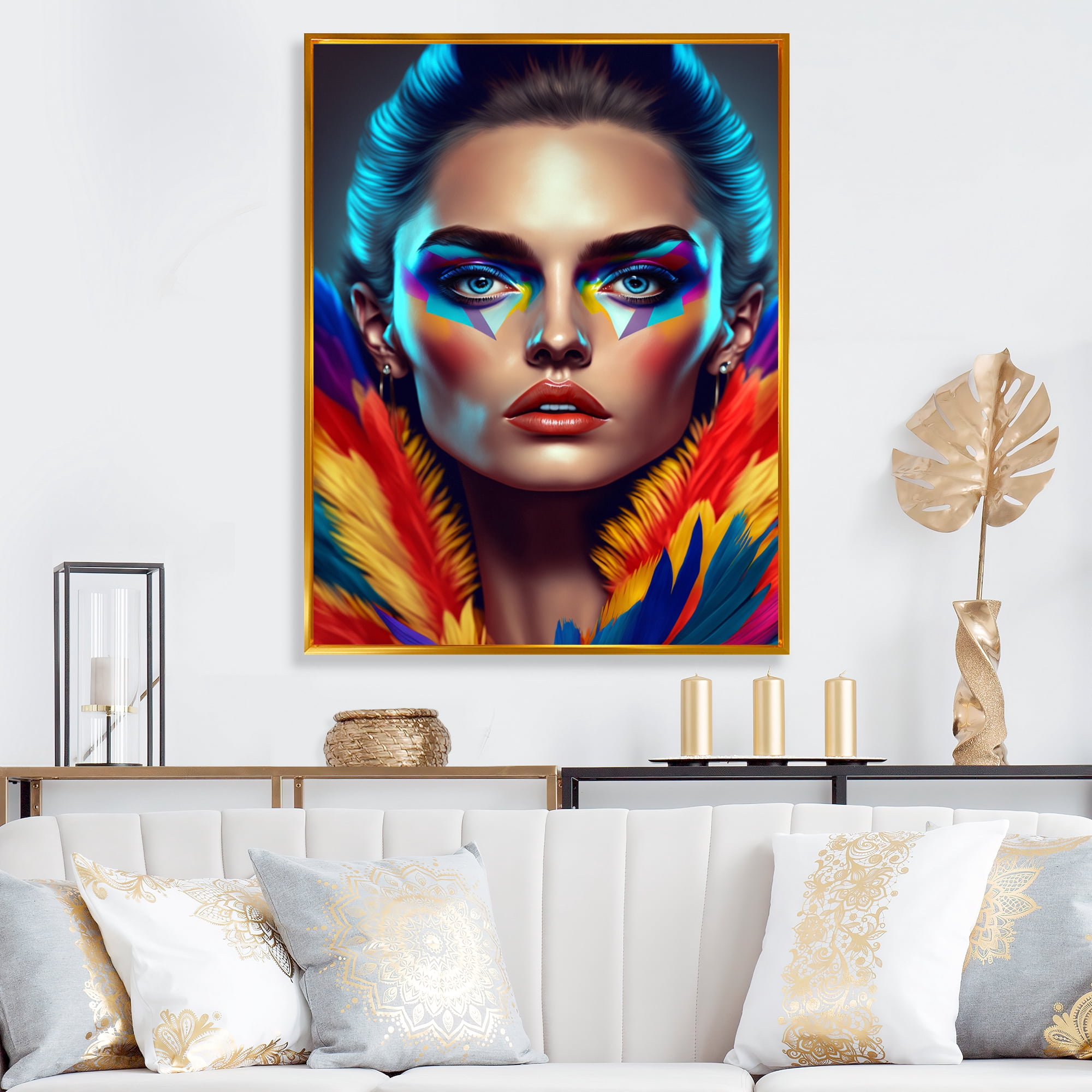 Designart Colorful Sensual Woman In Fur Coat III Floating Frame Wall Art