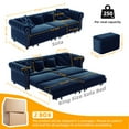thumbnail image 3 of 89" W 3-in-1 Pull-Out King Size Sofa Bed, Convertible Velvet Sleeper Couch with Chaise Lounge and Movable Ottoman, Tufted Upholstered 3-Seater Sofa for Living Room, Apartment, or Bedroom, Blue, 3 of 8