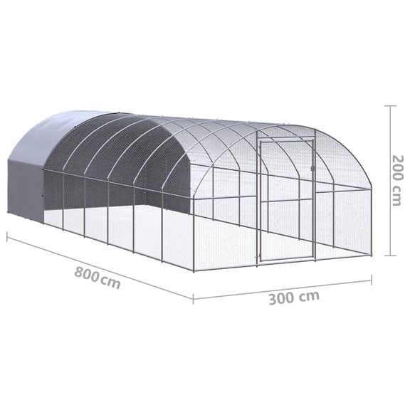 vidaXL Outdoor Chicken Coop 9.8'x26.2'x6.6' Galvanized Steel