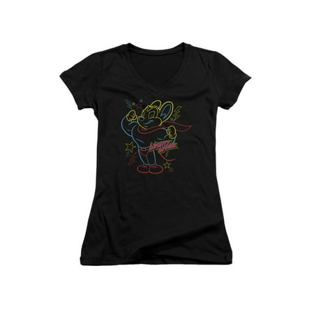 Mighty Mouse Cartoon CBS TV Series Neon Hero Junior V-Neck T-Shirt Tee