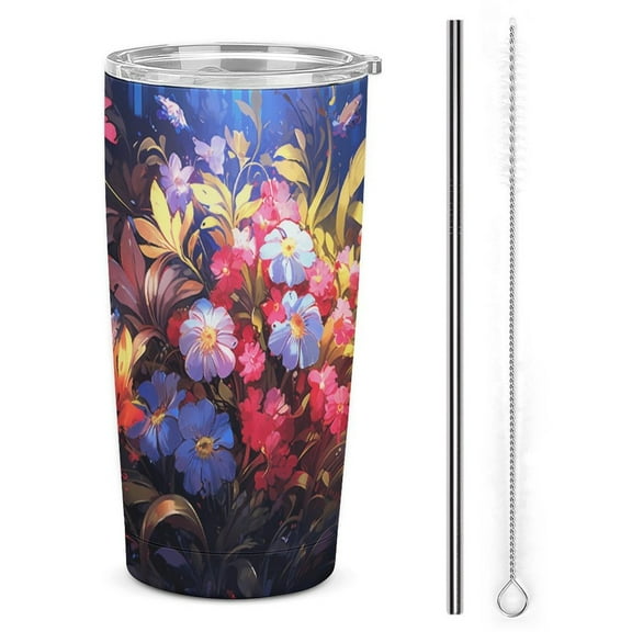 20oz Insulated Stainless Steel Tumbler,Watercolor Wildflowers Double Wall Vacuum Travel Coffee Mug