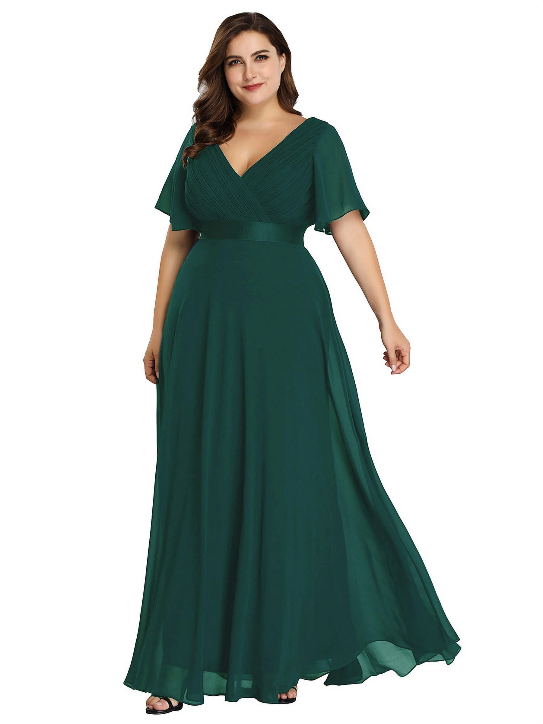 Ever-Pretty Women's V Neck Empire Floor Length with Thigh High Slit A Line Plus Size Evening Dresses 00739 