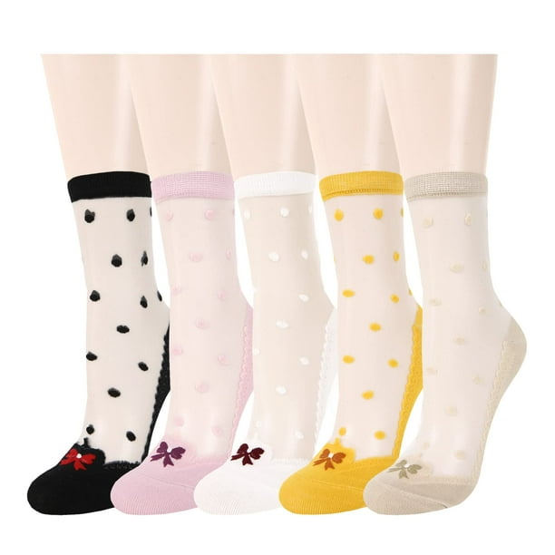 5 pares de calcetines de malla transparente para mujer, calcetines bonitos de encaje de nailon transparente, novedad ultrafinos, calcetines transparentes hasta el tobillo