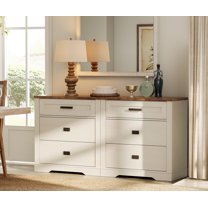 WAMPAT 2-in-1 Farmhouse 6 Drawers Dresser for Bedroom, 63" W Storage Dresser Chest of Drawers,Modern Farmhouse Closet Storage Organizer for Living Room,Hallway,Antique White