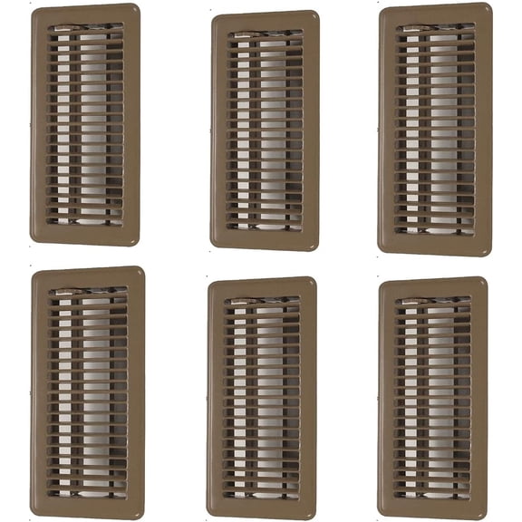 4" x 10" Floor Vent Covers Brown 6 Pack - Heavy Duty Walkable Floor Registers - Premium Finish - Easy Adjust Air Vent Deflector - Vent Covers for Home - Reinforced Bend-proof Weld