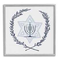 Stupell Industries Hanukkah Menorah Botanical Laurel Graphic Art Gray Framed Art Print Wall Art, Design by Susan Jill
