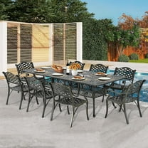 9-Piece Patio Dining Set for 8, All Weather Cast Aluminum Outdoor Funiture Table and Chairs Set - 94.5" Rectangular Table and 8 Dining Chairs, 2" Umbrella Hole