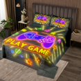 thumbnail image 2 of Erosebridal Neon Gamepads Coverlet Set King,Gradient Geometric Buffalo Bedding Set,Video Game Decor,Ultra Soft,3 Pieces, 2 of 5